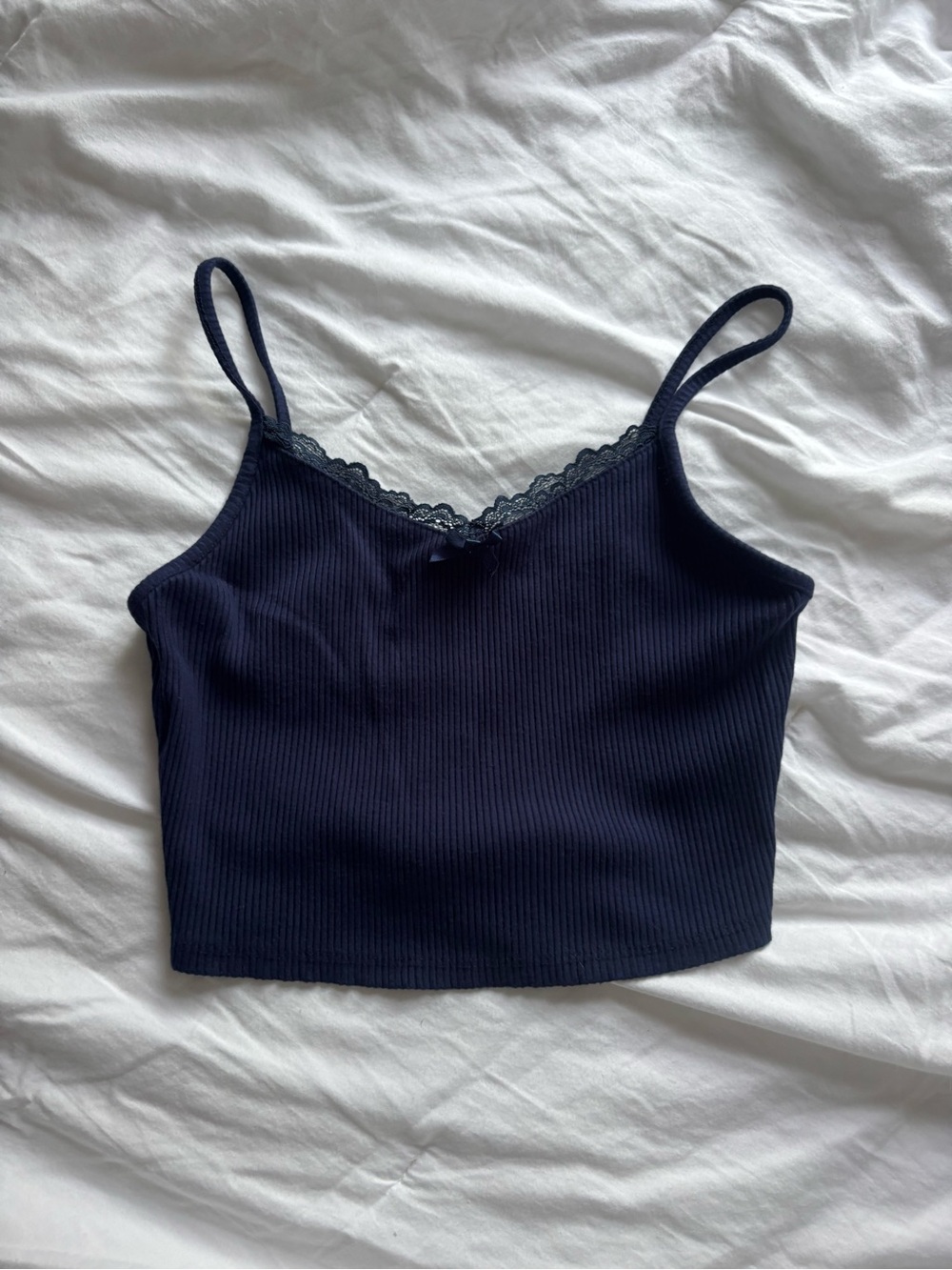 Urban Outfitters Navy Ribbed Lace-Trim Cami Tank